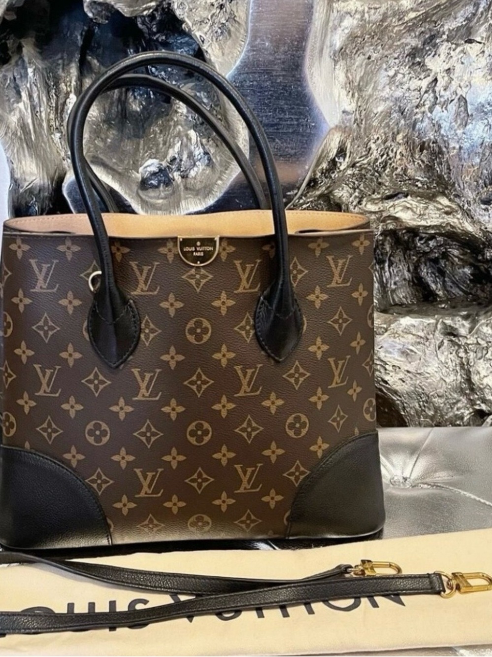 Louis Vuitton Brown Monogram Canvas Tote with Black Trim
